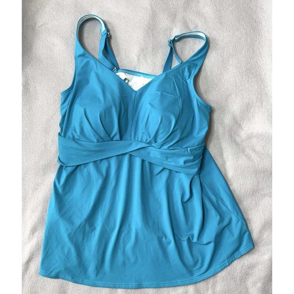 Tankini Swim Top Turquoise V Neck Wrap Soft Cup Bra Lands End Plus Size 18W - Picture 6 of 11